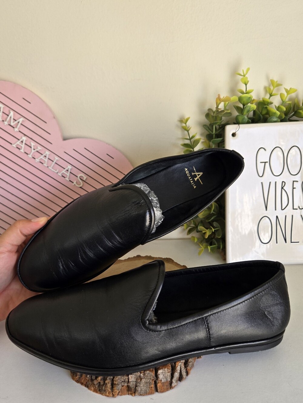 Aquatalia Revy Weatherproof Black Nappa Leather Loafers Size 8